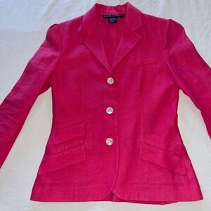 Ralph Lauren Black Label 100% Linen Blazer Womens 6 Fuchsia Italy Tailored Y2K
